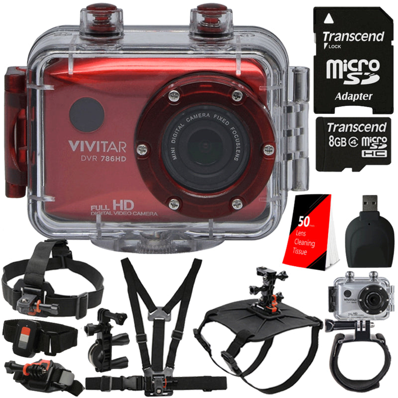Vivitar DVR786HD 1080p HD Waterproof Action Video Camera Red with Accessory Kit