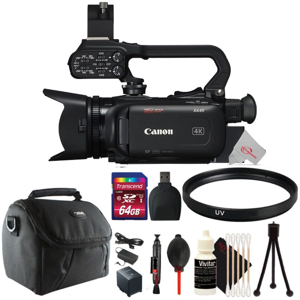 Canon XA40 Professional UHD 4K 20x Optical Zoom Lens Camcorder + UV Filter Accessory Kit