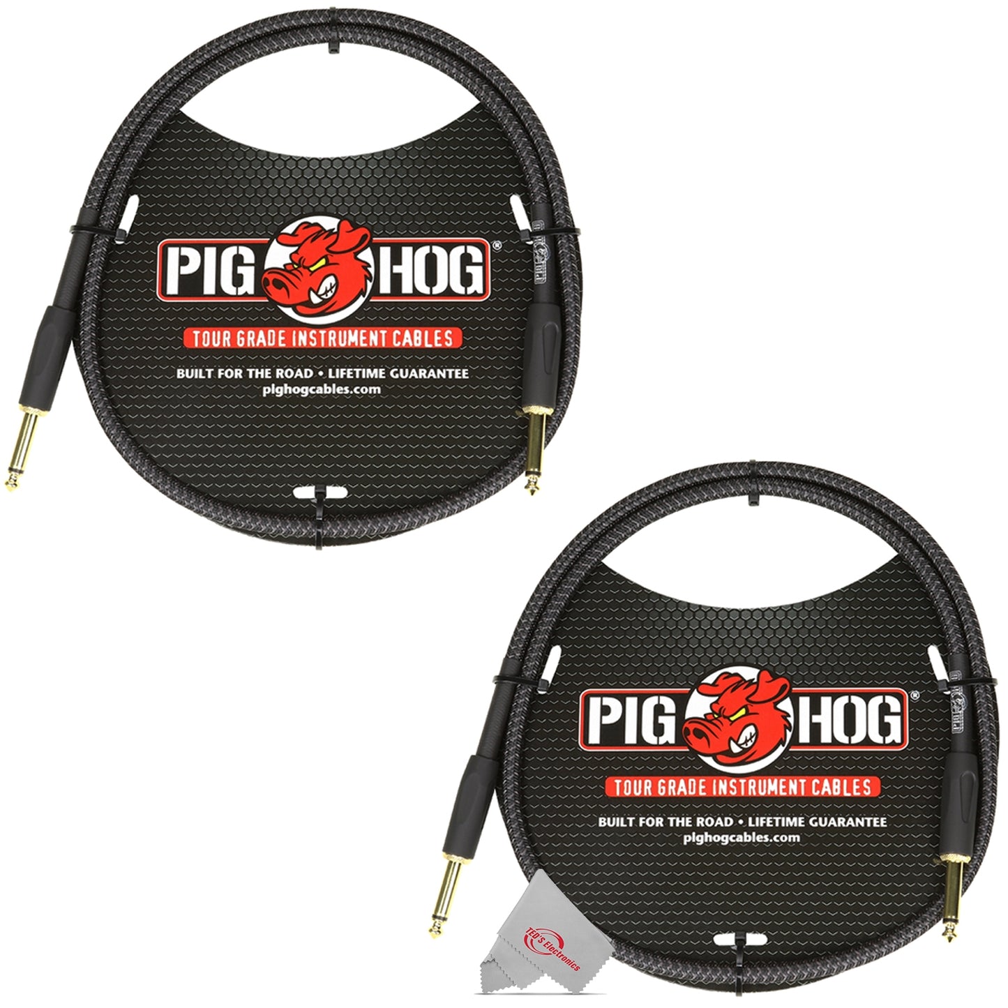 Pig Hog Black Woven Patch Cable 1/4" to 1/4" 3 ft Straight PCH3BK Tour Grade Instrument Cable - 2 Units