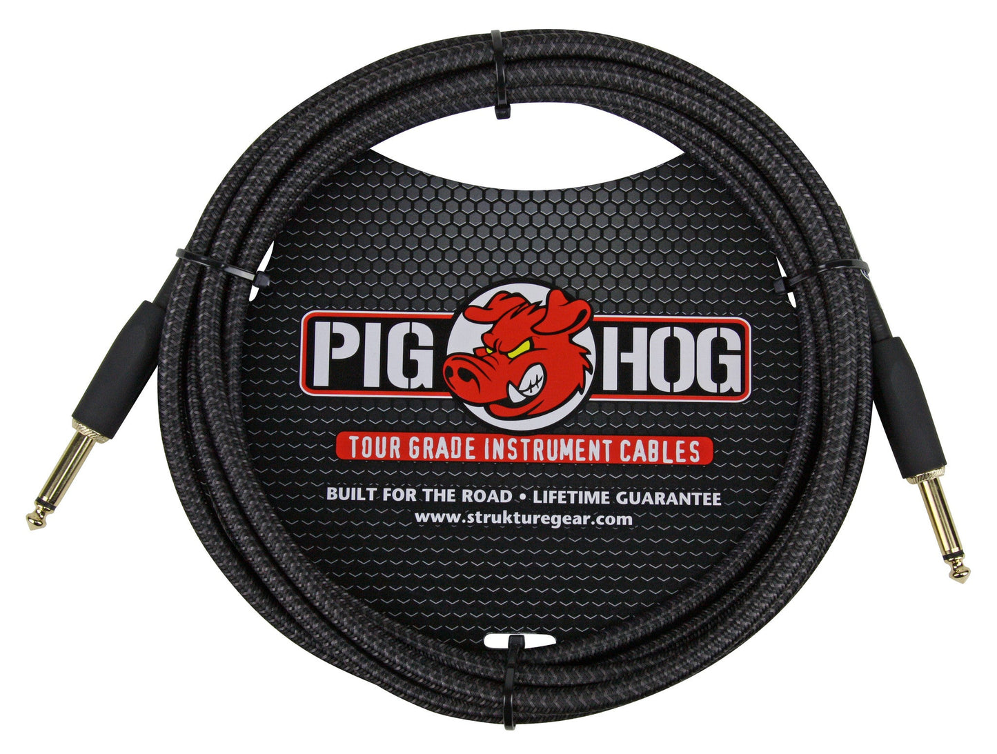 Pig Hog Black Woven Tour Grade Instrument Cable 1/4" to 1/4" Straight 10ft , PCH10BK