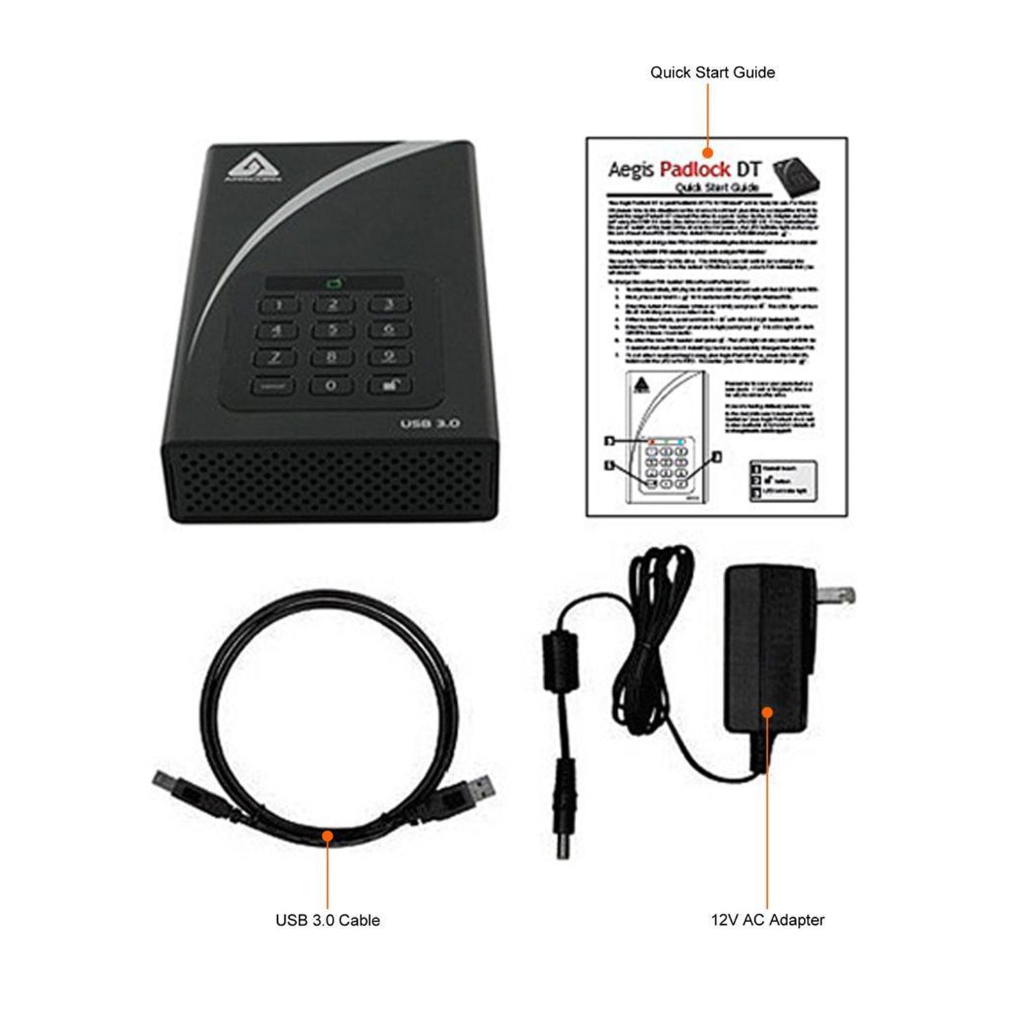 APRICORN Aegis Padlock DT 6TB USB 3.0 3.5" Encrypted Desktop Hard Drive with PIN Access with 256-bit AES Encryption ADT-3PL256-6000 Black