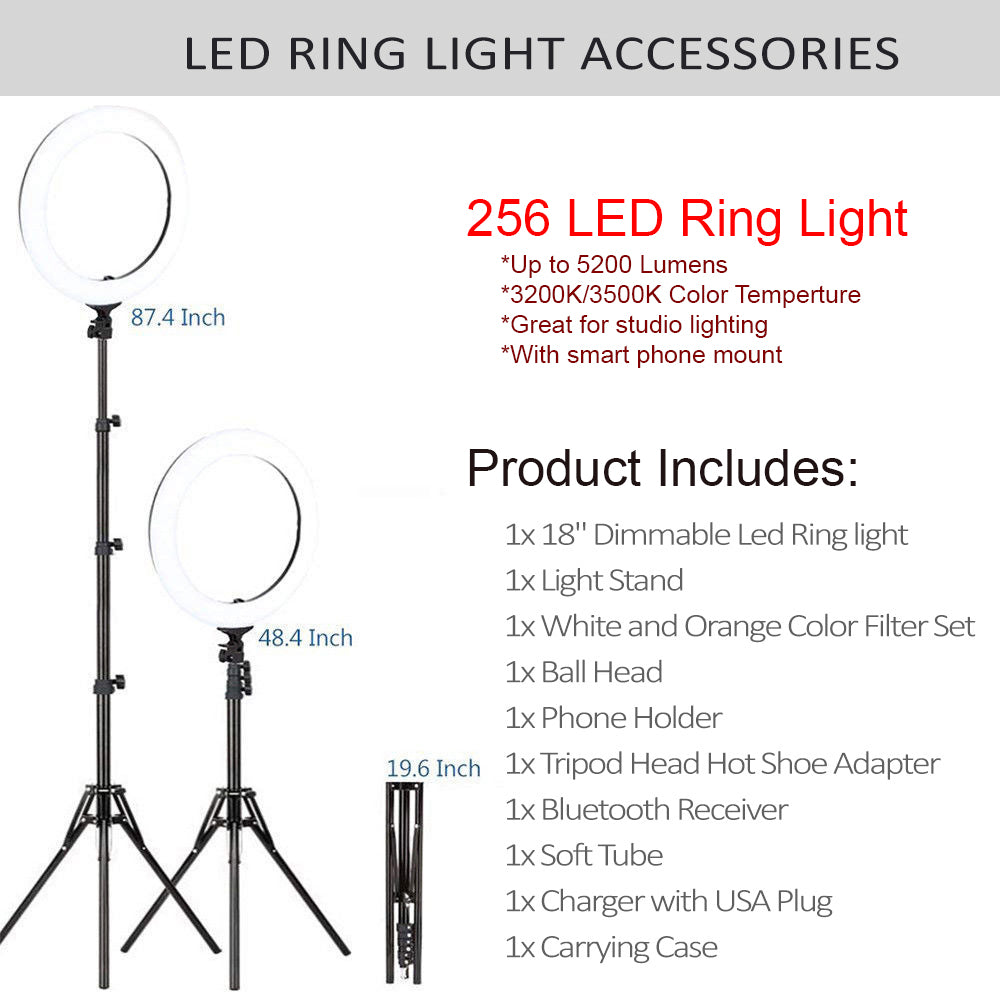 Vivitar Round LED LIGHT 18-inch Outer Dimmable SMD LED Ring Light Lighting Kit with Color Filters and Light Stand