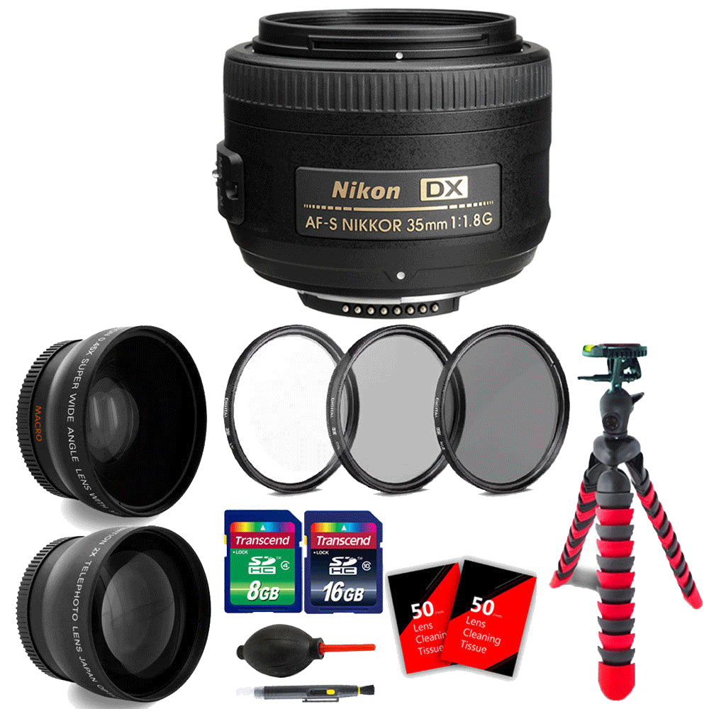 Nikon AF-S DX NIKKOR 35mm f/1.8G Lens with Top Accessory Kit for Nikon DSLR Cameras