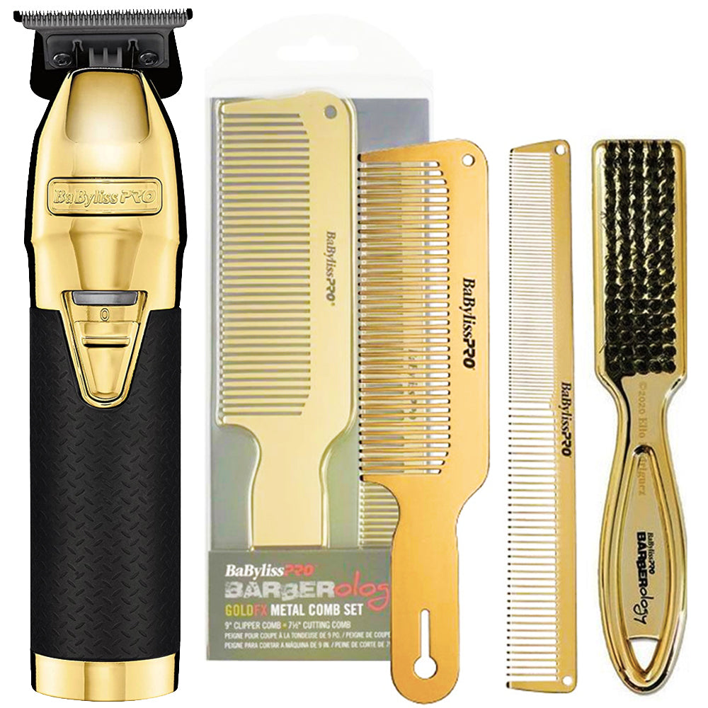 BaByliss PRO Gold FX Boost + Metal Trimmer FX787GBP + Comb Set and Cleaning Brush