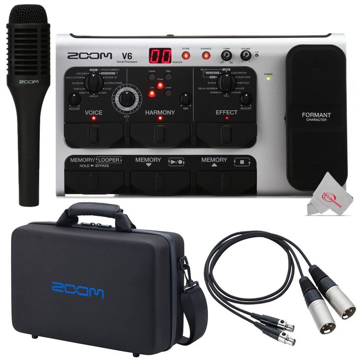 Zoom V6 Vocal Effects Processor with Shotgun Microphone + Zoom CBR-16 Carrying Bag + Zoom TXF-8 TA3 to XLR Cable (Pair)