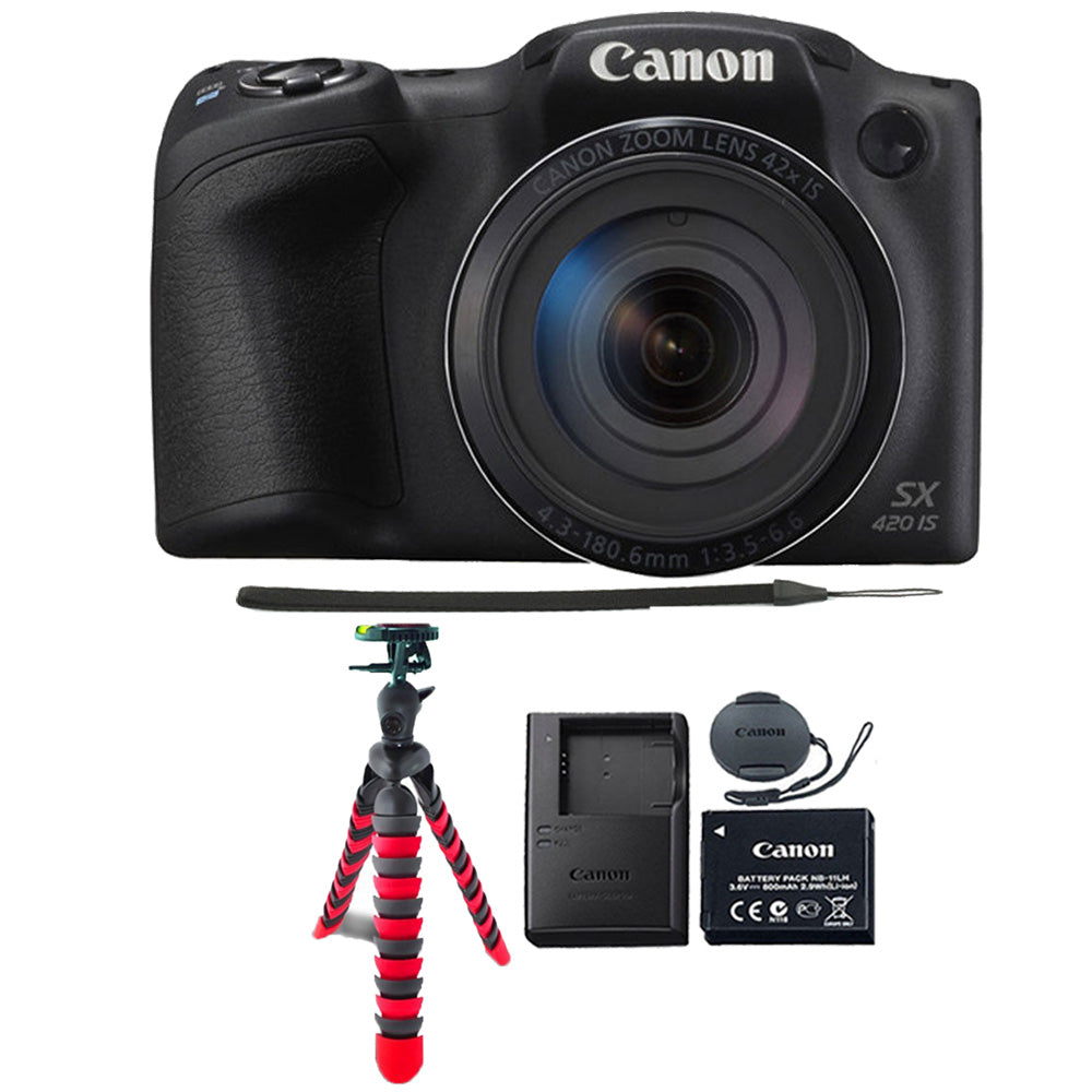 Canon PowerShot SX420 IS 20MP Digital Camera (Black) with Flexible Tripod
