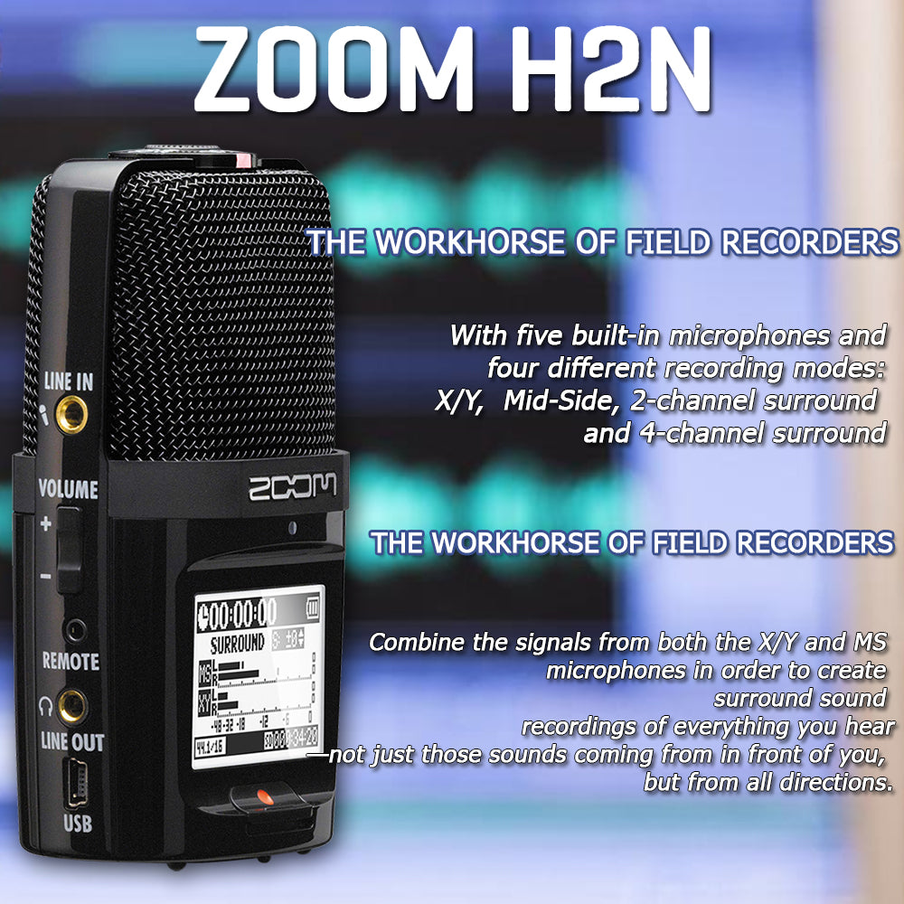 Zoom H2n ext 2-Input / 4 Track Handy Digital Audio Stereo Recorder With 5 Built-In Mic Array + BY-M1 Omnidirectional Lavalier Microphone + 32GB Memory Card