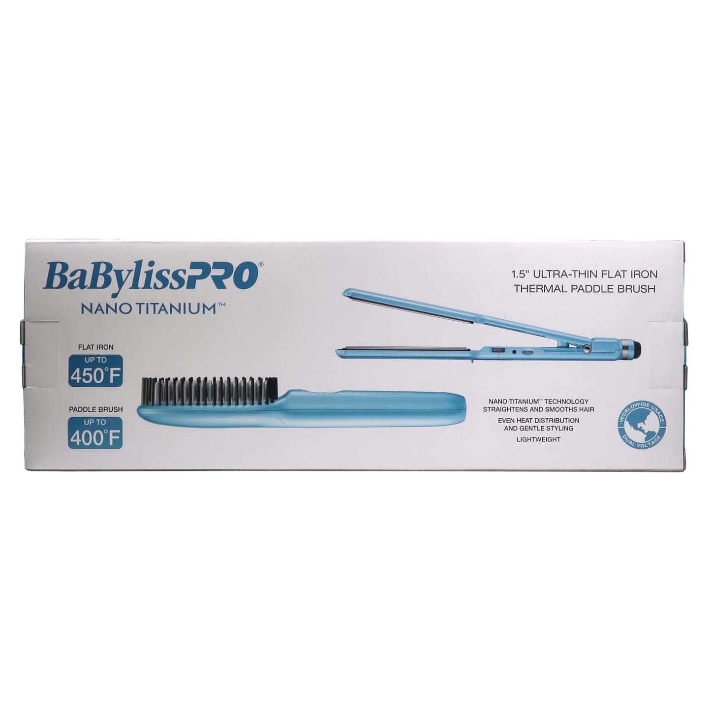 BabylissPRO Nano Titanium Ultra-Thin Flat Iron & Thermal Paddle Brush #BNTPP52UC