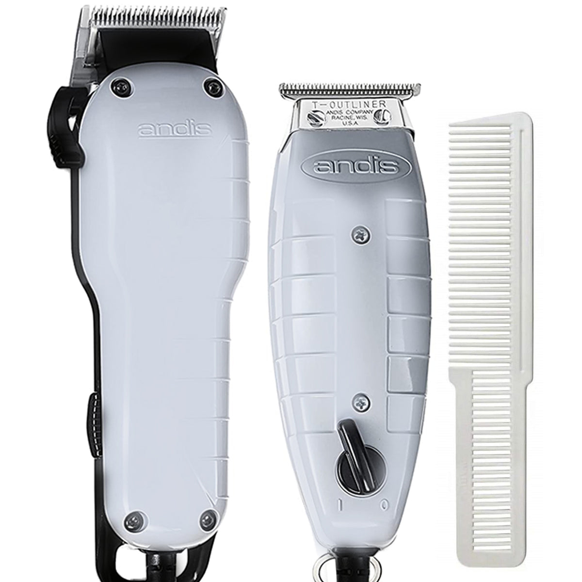 Andis Barber Combo Adjustable Blade Clipper and TBlade Trimmer Set with Small Styling Comb