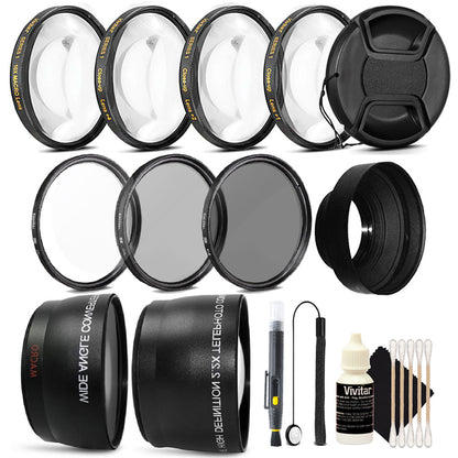 Fisheye Wide Angle Lens & Telephoto Lens for 58MM Canon Rebel T6i T5i T4i T3i T2i T4 + Macro Kit + UV CPL ND8 Lens Kit + Rubber Hood + Lens Cap + Cap Holder + 3pc Cleaning Kit