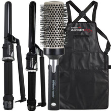 BaByliss Pro Porcelain Ceramic Marcel 1" Curling Iron BP100MUC with Marcel Curling Iron 3/4" BP75MUC and Barber Apron + Conair Pro Round Brush 2½"