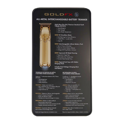 BaByliss Pro FXONE GOLDFX All-Metal Interchangeable-Battery Trimmer FX799G with FX707Z Replacement Outlining Trimmer Blade for FX787 Trimmers and GoldFX Metal Comb Set