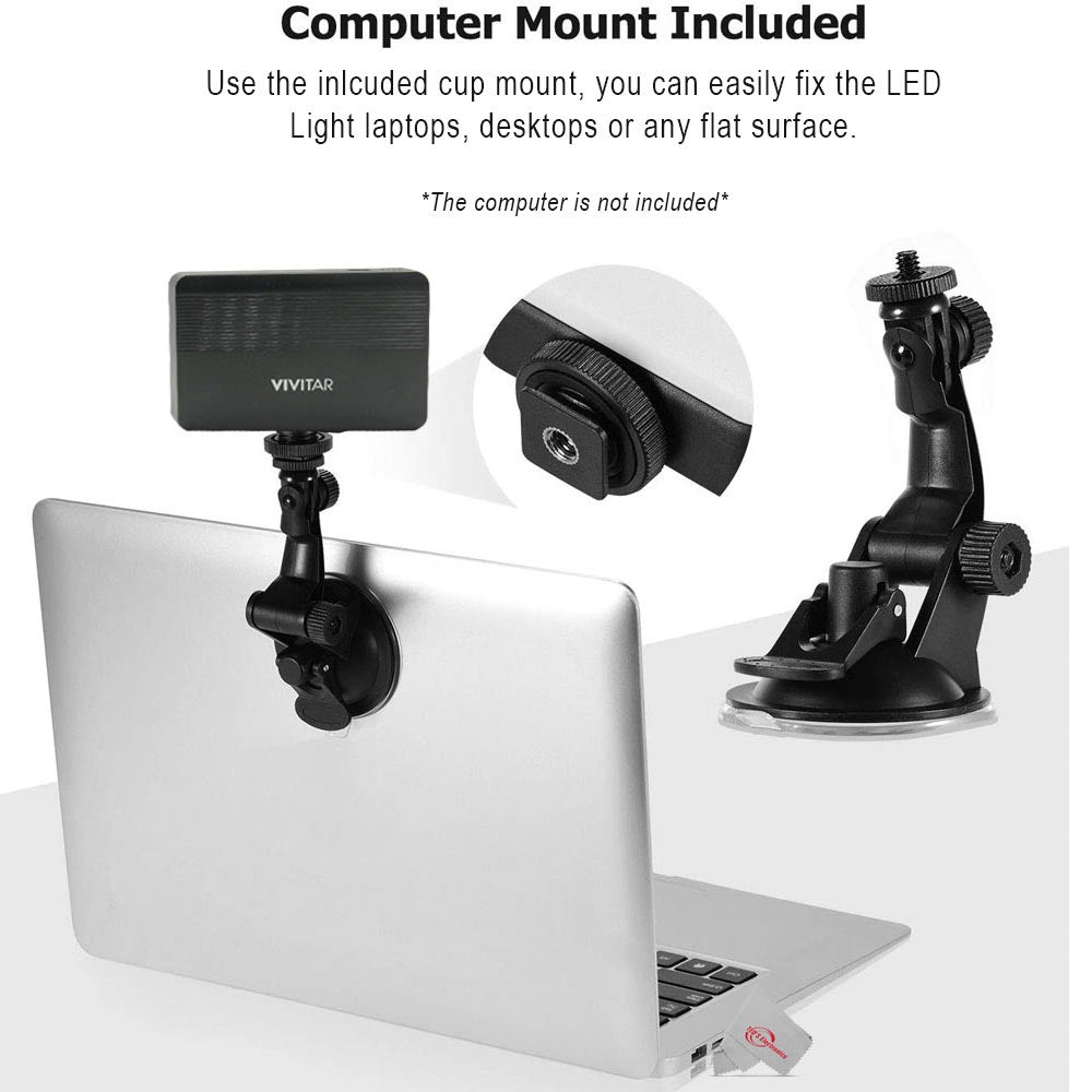 Vivitar 120 Led Video Conference Lighting Kit Suction Cup Mount for Laptops and Moniters  Adjustable Brightness and Color Filters