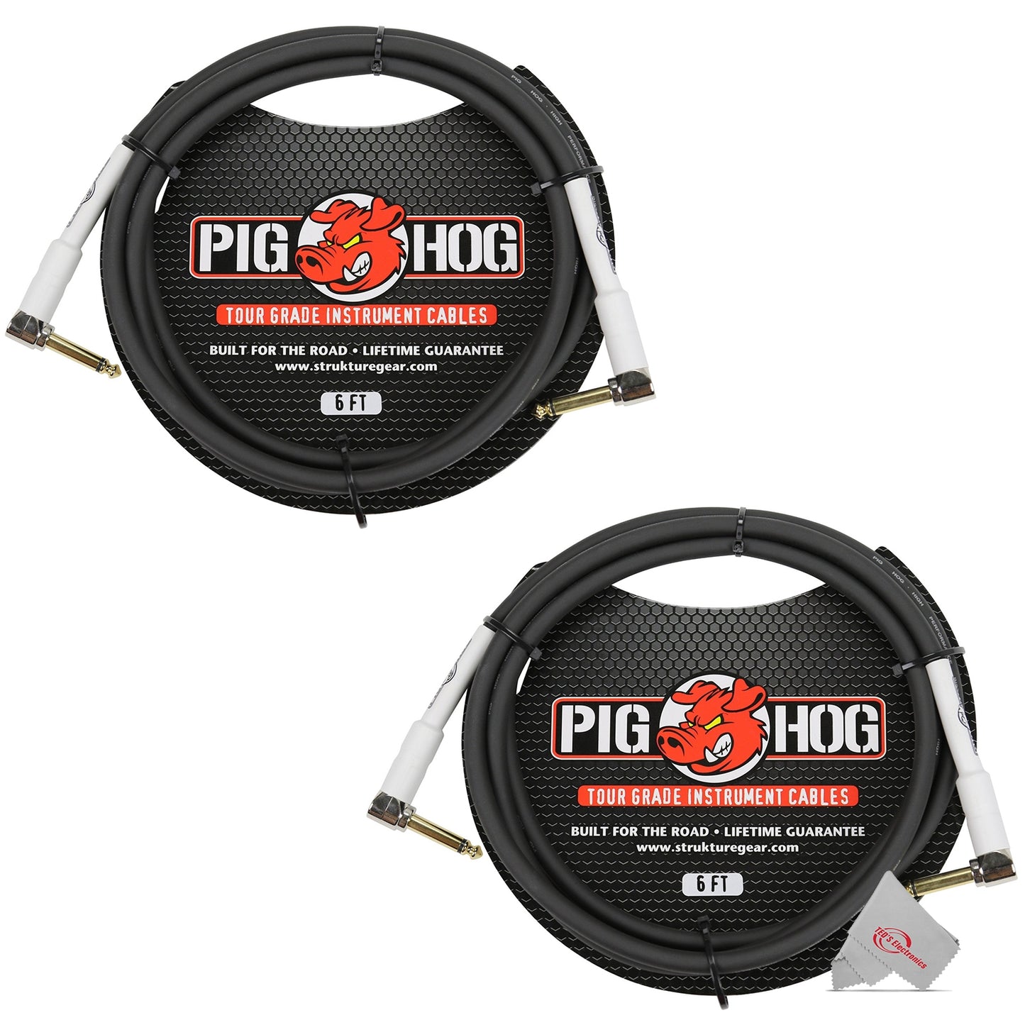 Pig Hog Tour Grade 6  Instrument Cable 1/4 Inch to 1/4 Inch Right Angle Connectors - PH6RR - 2 Units