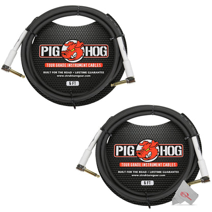 Pig Hog Tour Grade 6  Instrument Cable 1/4 Inch to 1/4 Inch Right Angle Connectors - PH6RR - 2 Units
