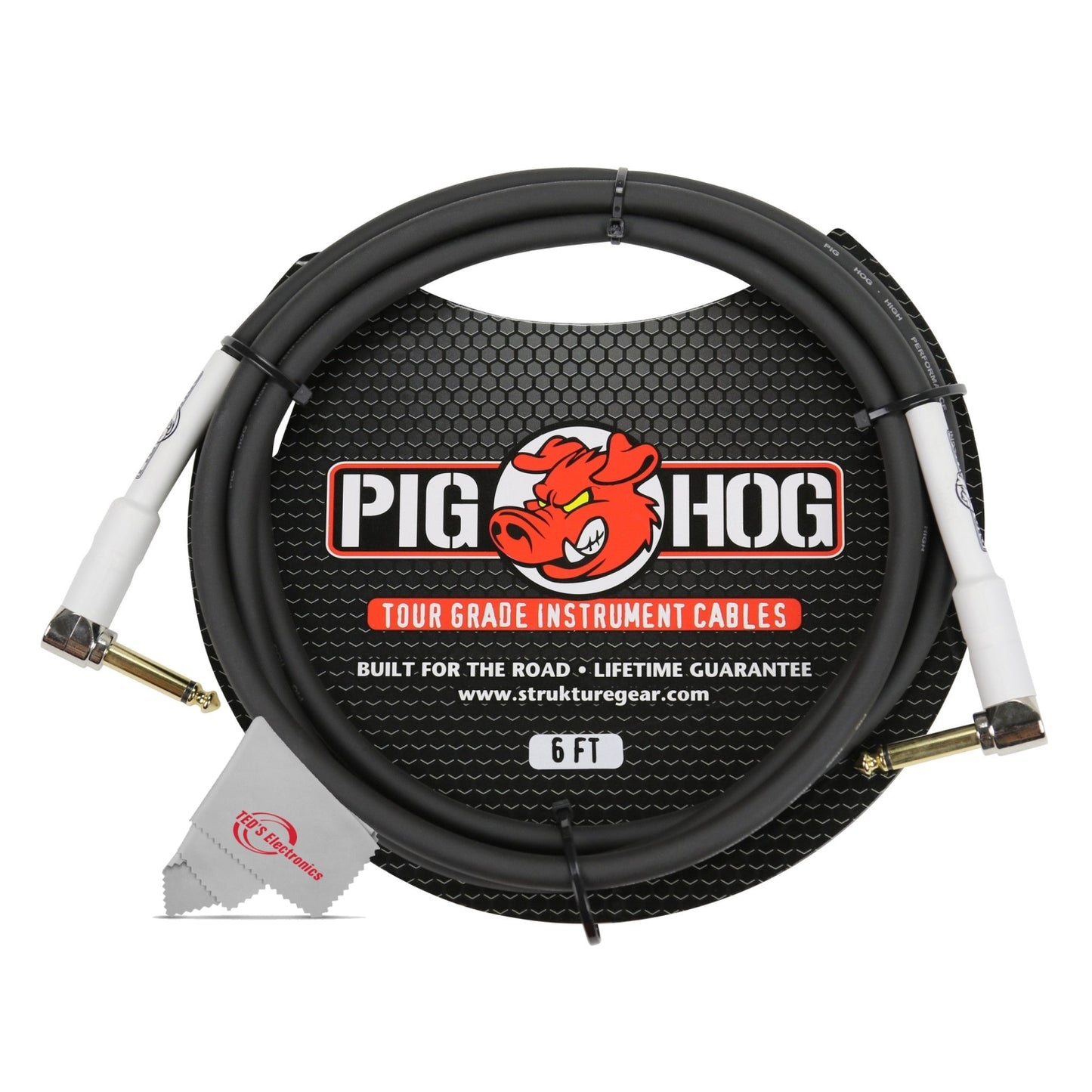 Pig Hog Tour Grade 6  Instrument Cable 1/4 Inch to 1/4 Inch Right Angle Connectors - PH6RR - 2 Units