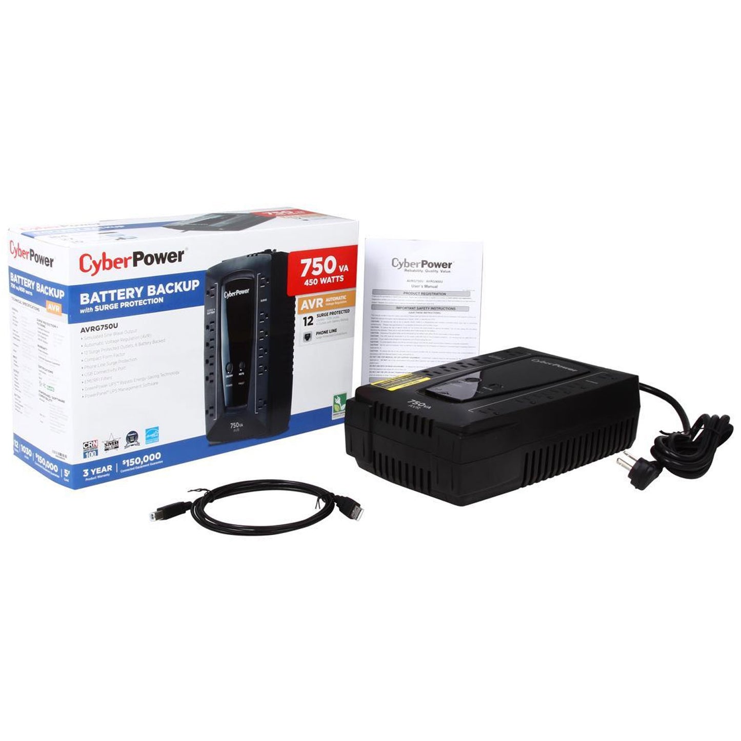 CyberPower AVR Series AVRG750U 750 VA 450 Watts 12 Outlets UPS