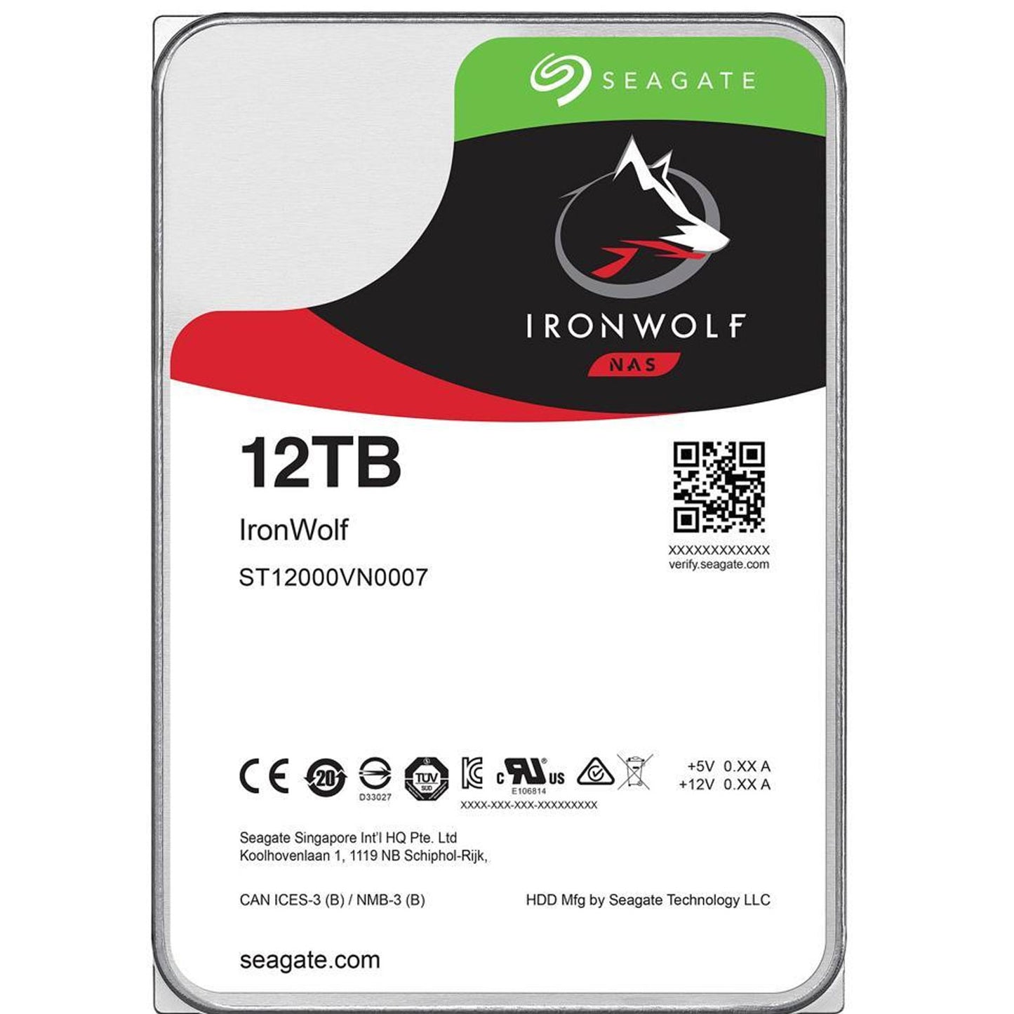 Seagate IronWolf 12TB NAS Hard Drive 7200 RPM 256MB Cache SATA 6.0Gb/s CMR 3.5" Internal HDD for RAID Network Attached Storage ST12000VN0008