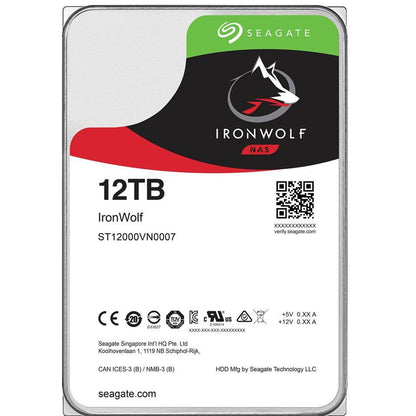 Seagate IronWolf 12TB NAS Hard Drive 7200 RPM 256MB Cache SATA 6.0Gb/s CMR 3.5" Internal HDD for RAID Network Attached Storage ST12000VN0008