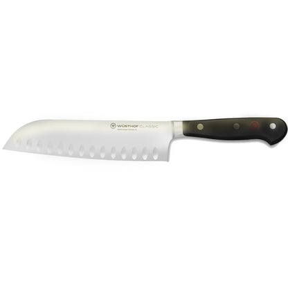Wusthof Classic 6" Cleaver Knive, Black + Wusthof Classic 7" Hollow Edge Santoku Kitchen Knife