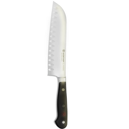 Wusthof Classic 6" Cleaver Knive, Black + Wusthof Classic 7" Hollow Edge Santoku Kitchen Knife