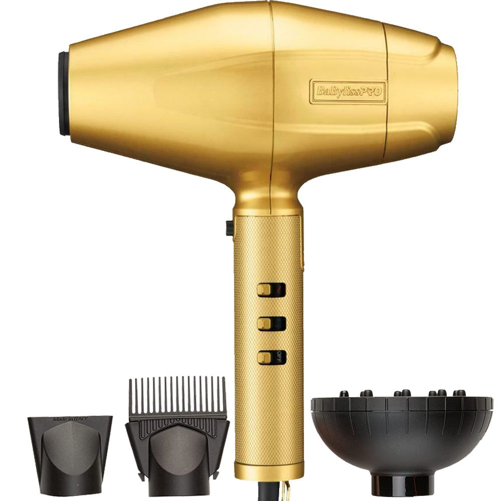 BaByliss Pro GoldFX High Performance Turbo Dryer with Double Foil Shaver and Cordless Massager + Apron