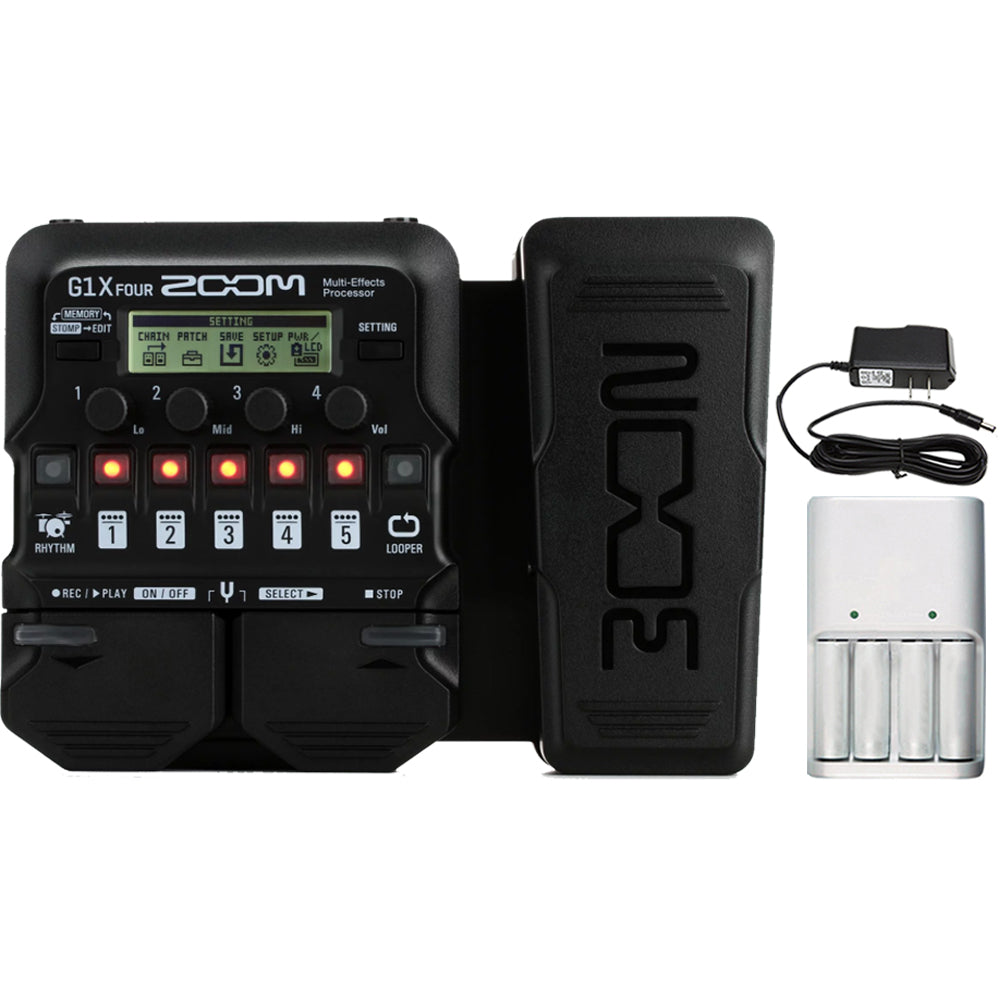 zoom expression pedal Zoom G1X Four Guitar Multi-Effects Processor Expression Pedal + Pig Hog Pp9v 9V DC 1000ma Power Supply + Battery & Charger