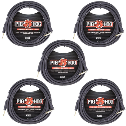 5x Pig Hog Tour Grade 18.5ft 1/4"-1/4" Cables - Straight to Right Angle