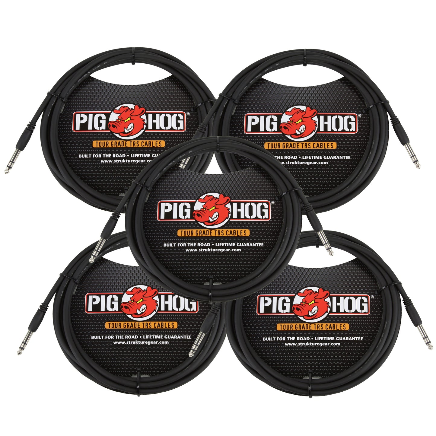 5x Pig Hog 10ft 1/4" TRS - 1/4" TRS Cable
