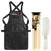 BaByliss Pro FXONE GOLDFX All-Metal Interchangeable-Battery Trimmer #FX799G with Babyliss Pro Industrial Barber Apron and Flat Top Comb White