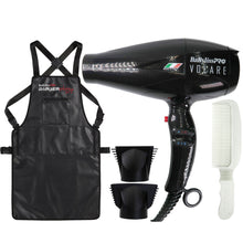 BaByliss Pro Volare Nano Titanium Italian Performance Hair Dryer 2000-Watt (Black) #BVOL1 with Barber Apron and Flat Top Comb White