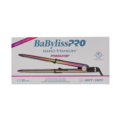BaByliss Pro LIMITED EDITION Nano Titanium Prima 3100 Stainless Steel 1'' Ultra-Thin Flat Iron Iridescent #BNTRB3100TUC (Dual Voltage)