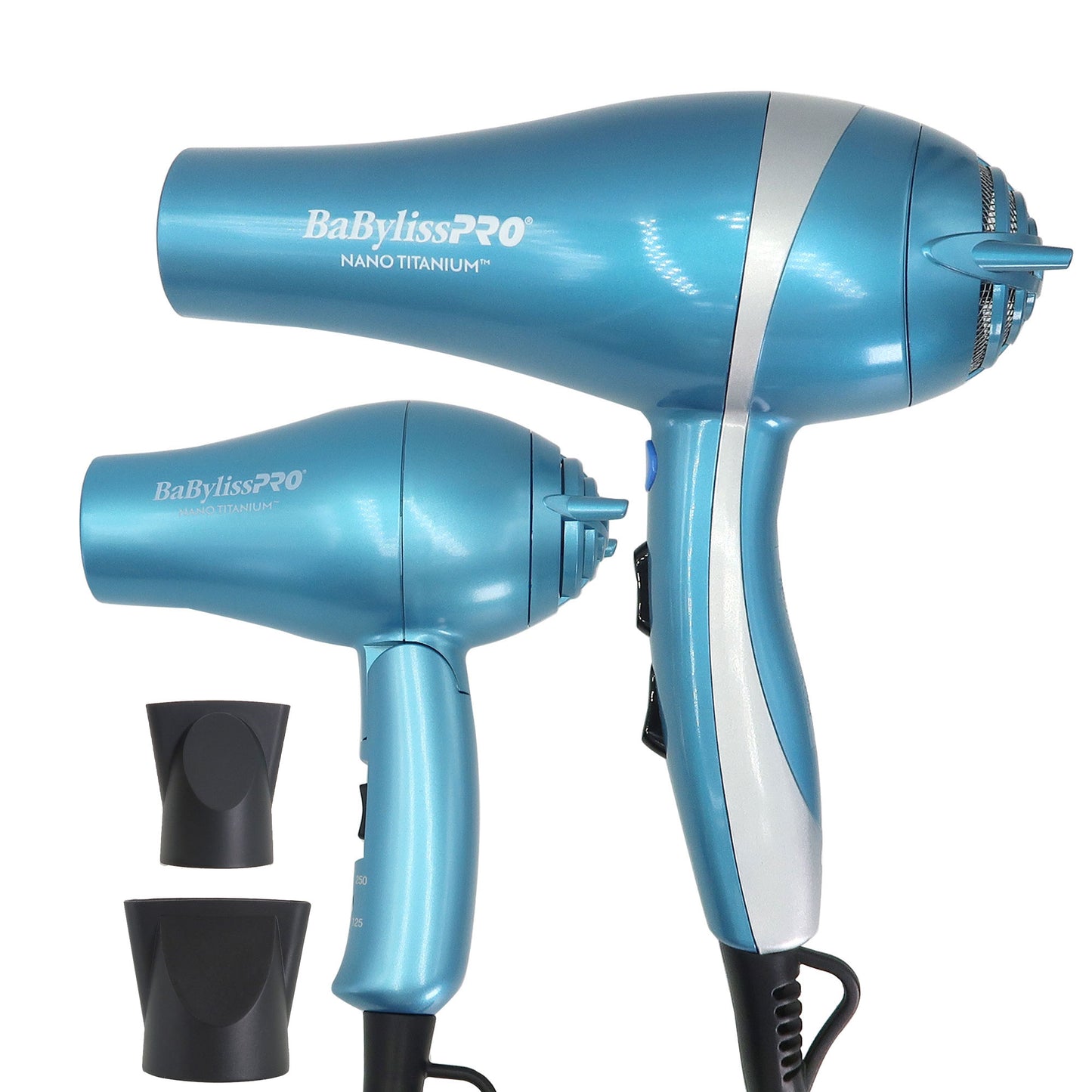 BaByliss Pro Nano Titanium Lightweight Ionic Dryer & Folding Travel Dryer BNTPP70 + Nano Titanium Prima2000 3/4" Mini Flat / Curling Iron Iridescent BNTBRB2000UC