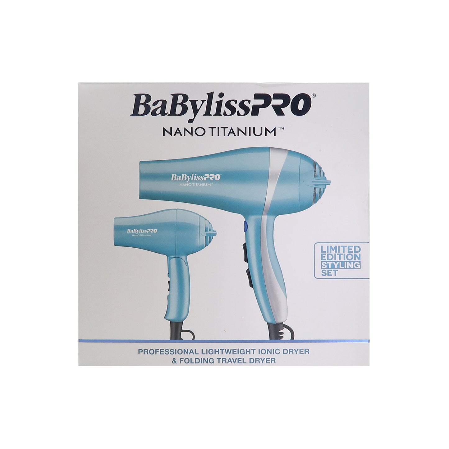 BaByliss Pro Nano Titanium Lightweight Ionic Dryer & Folding Travel Dryer BNTPP70 + Nano Titanium Prima2000 3/4" Mini Flat / Curling Iron Iridescent BNTBRB2000UC