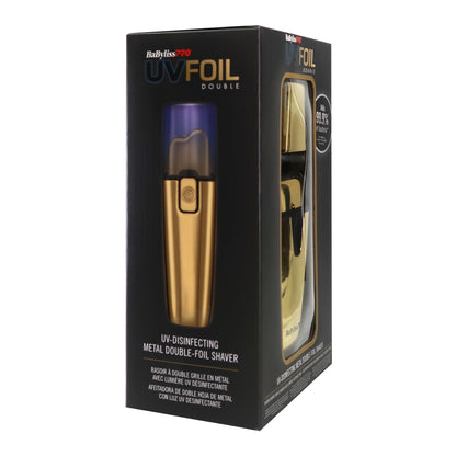 BaByliss Pro UVFOIL UV-Disinfecting Metal Double Foil Shaver #FXLFS2G with BaByliss Pro UVFOIL UV-Disinfecting Metal Single Foil Shaver FXLFS1G