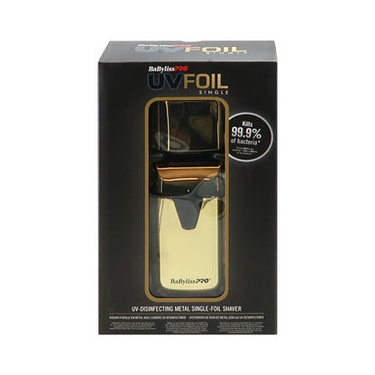 BaByliss Pro UVFOIL UV-Disinfecting Metal Double Foil Shaver #FXLFS2G with BaByliss Pro UVFOIL UV-Disinfecting Metal Single Foil Shaver FXLFS1G