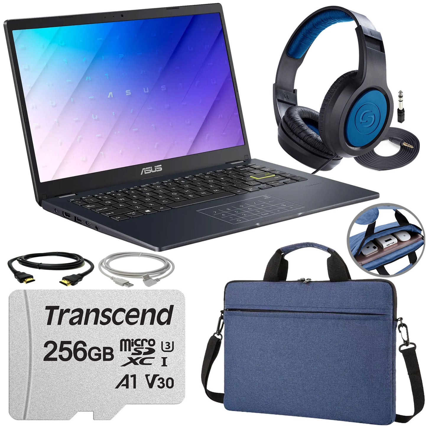 ASUS 14" FHD Laptop - Intel Pentium N6000, 4GB RAM, 64GB eMMC Storage (Star Black) with Polyester Fiber Laptop Bag Accessory Bundle