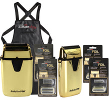 BaByliss Pro UVFOIL UV-Disinfecting Metal Single Foil & Double Foil Shaver - Gold #FXLFS1G with 4 xReplacement Kits and Barber Apron