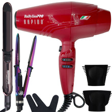 BaByliss Pro Rapido Nano Titanium Italian Performance Hair Dryer (Red) #BRRAP1 with Prima 3000 1¼"  Flat Iron and Prima2000 3/4" Mini Flat / Curling Iron