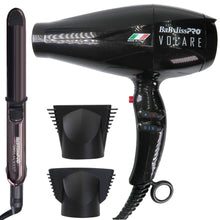 BaByliss Pro Volare Nano Titanium Italian Performance Hair Dryer (Black) #BVOL1 with Nano Titanium Prima 3000 Flat Iron Midnight Purple - 1¼" #BNTP3000TUC (Dual Voltage)