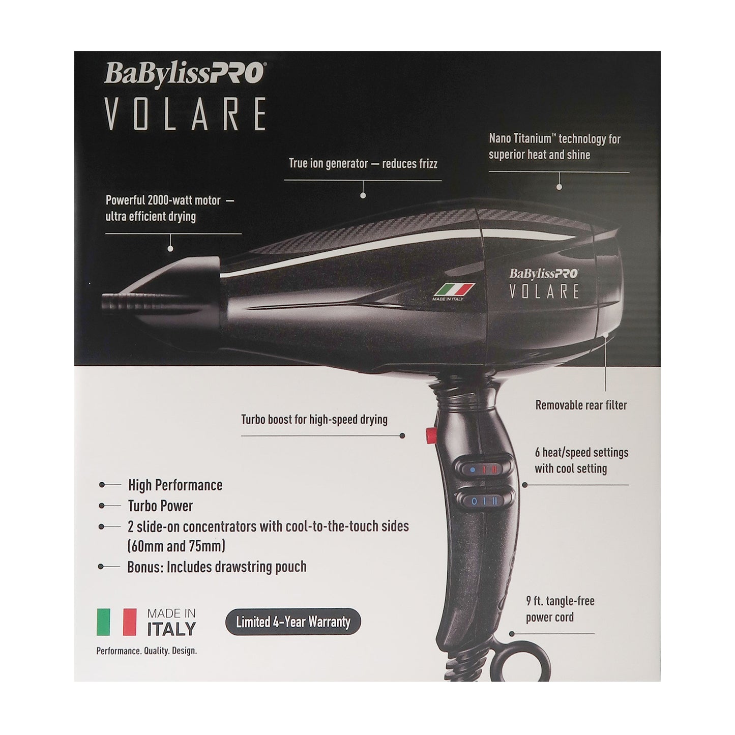 BaByliss Pro Volare Nano Titanium Italian Performance Hair Dryer #BVOL1 with Nano Titanium Prima2000 3/4" Mini Flat / Curling Iron Iridescent #BNTBRB2000UC