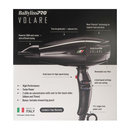BaByliss Pro Volare Nano Titanium Italian Performance Hair Dryer #BVOL1 with Nano Titanium Prima2000 3/4" Mini Flat / Curling Iron Iridescent #BNTBRB2000UC