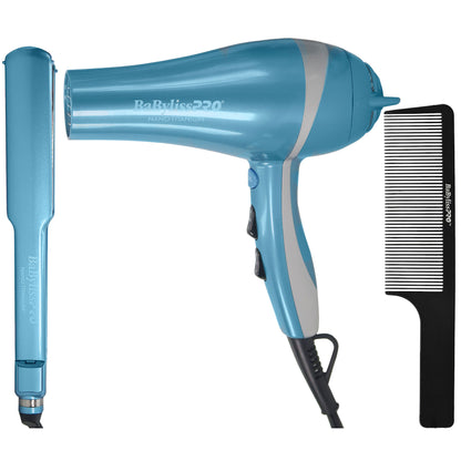 BaByliss Pro LIMITED EDITION Nano Titanium Ionic Dryer & 1½" Ultra-Thin Straightening Iron #BNTPP58-24 with Comb