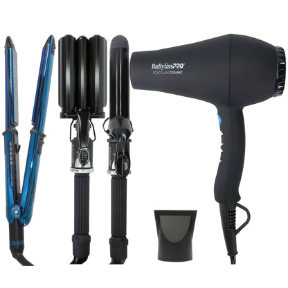 BaByliss Pro LIMITED EDITION Porcelain Ceramic Styling Set #BPPP7-24 with Prima 3000 1¼" Stainless Steel Flat Iron BNTMB3000TUC