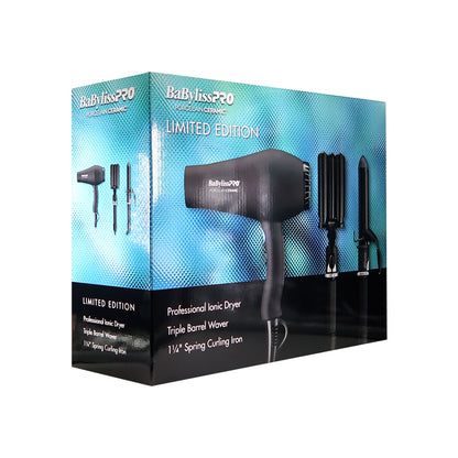 BaByliss Pro LIMITED EDITION Porcelain Ceramic Styling Set #BPPP7-24 with Prima 3000 1¼" Stainless Steel Flat Iron BNTMB3000TUC