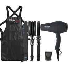 BaByliss Pro LIMITED EDITION Porcelain Ceramic Styling Set (Ionic Dryer, Triple Barrel Waver, 1¼" Spring Curling Iron) BPPP7-24 with Ultra-Thin 1" Flat Iron BNTMB4072TUC and Barber Apron