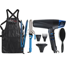 BaByliss Pro LIMITED EDITION Nano Titanium Prima 3000 1¼" Stainless Steel Flat Iron #BNTMB3000TUC with 1½" Spring Curling Iron BNT150S and Apron, Detangler Brush