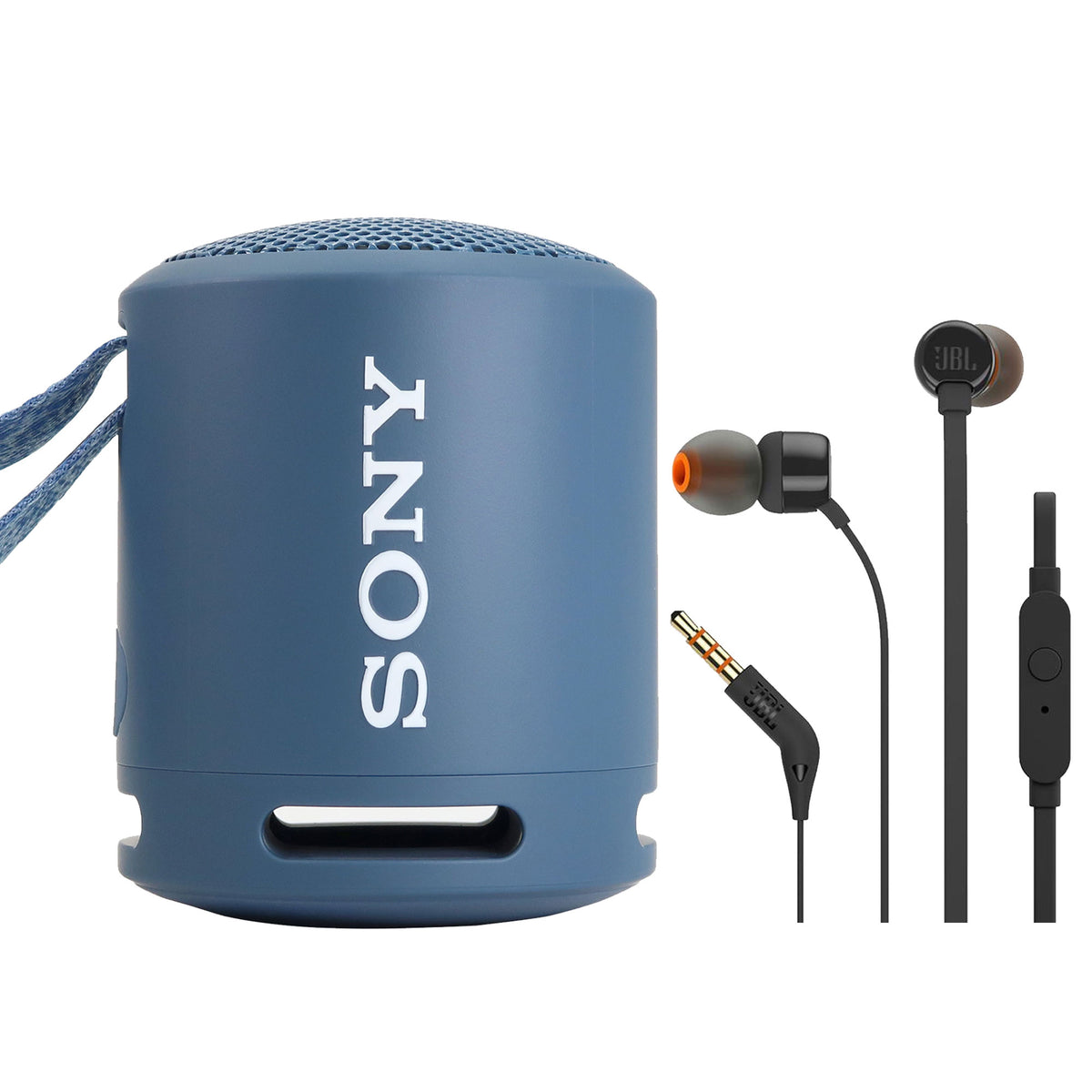Sony SRSXB13/B Extra Bass Portable Wireless Waterproof Speaker (Light Blue) with JBL T110 In Ear Headphones