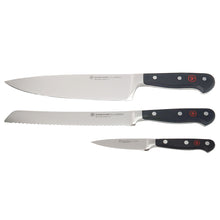 Wusthof Classic 9" Bread Knife Silver with Wusthof Classic 3-Piece Knife Set – 3.5" Paring, 8" Bread, and Chef’s Knives