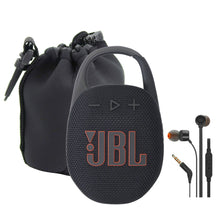 JBL Clip 5 Portable Waterproof Wireless Speaker (Black) with Waterproof Speaker Pouch and JBL In Ear Headphones